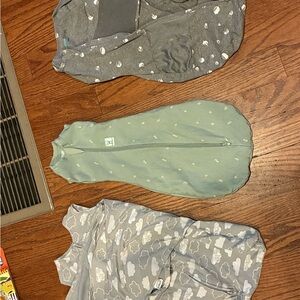 Set of Three Baby Sleep Sacks in Gray and Green